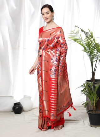 Artistic Weaving Red Classic Saree