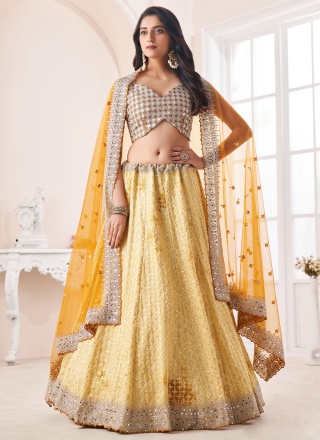 Astonishing Gold Engagement A Line Lehenga Choli