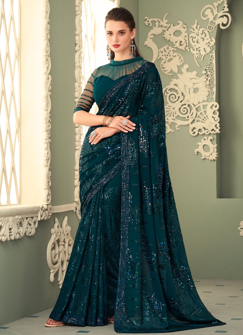 Astounding Sequins Reception Contemporary Saree