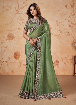 Attractive Green Banarasi Silk Trendy Saree