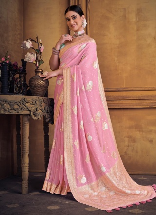 Attractive Pink Weaving Silk Trendy Saree