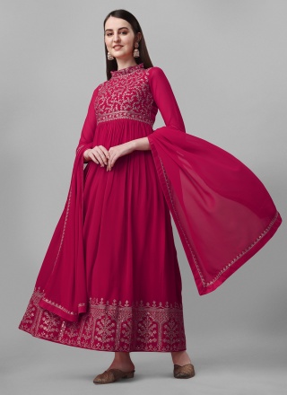 Awesome Aari Faux Georgette Hot Pink Anarkali Salw