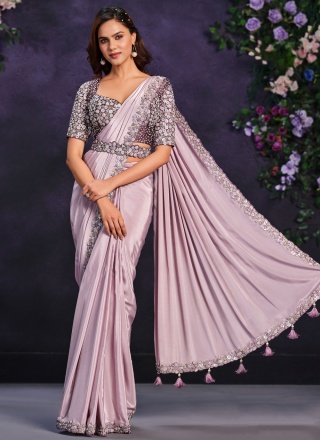 Awesome Lavender Thread Pure Georgette Trendy Saree