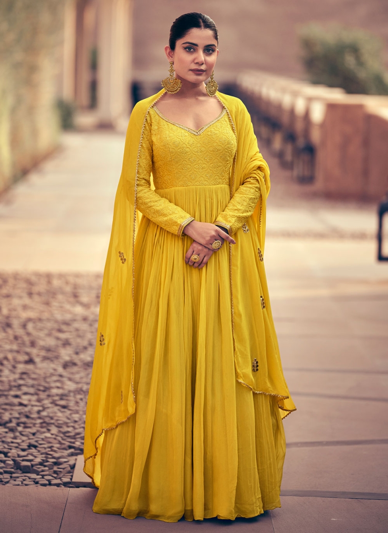 Awesome Yellow Embroidered Gown 