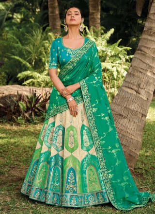 Banarasi Silk Cream and Green Embroidered Trendy L