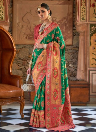 Banarasi Silk Green Weaving Contemporary Saree