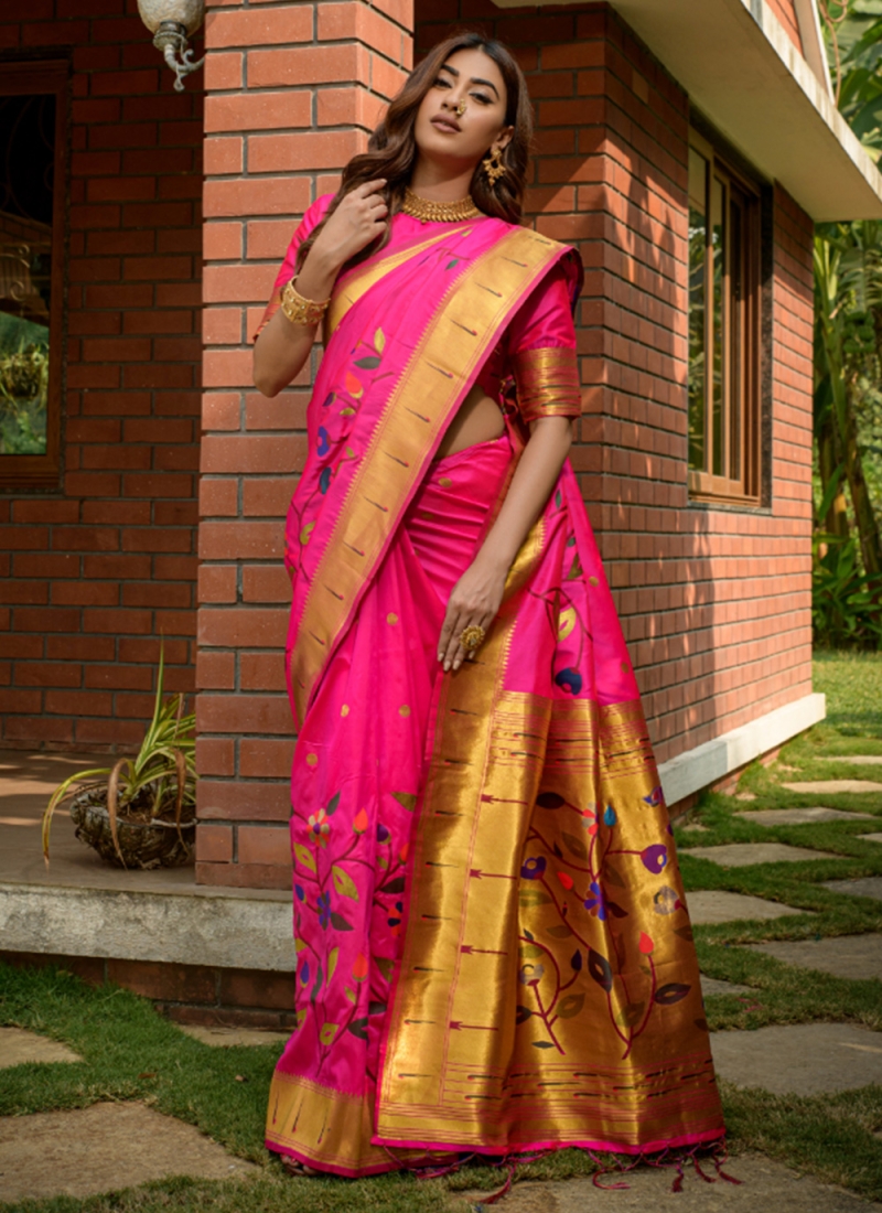 Banarasi Silk Hot Pink Designer Saree