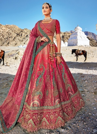 Banarasi Silk Jacquard Work Lehenga Choli in Pink