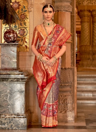 Banarasi Silk Meenakari Contemporary Style Saree in Multi Colour