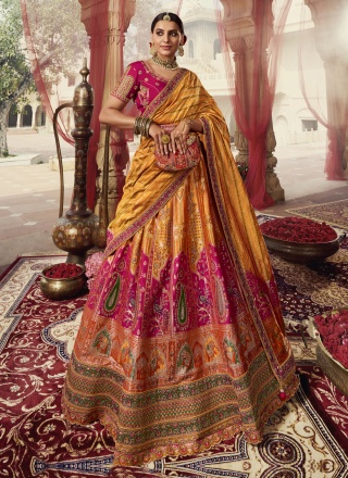 Banarasi Silk Multi Colour Embroidered Lehenga Choli