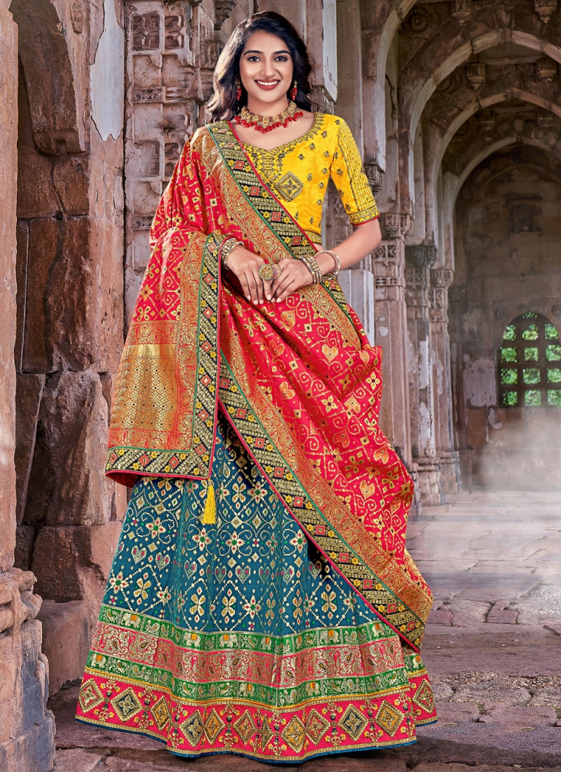 Banarasi Silk Teal Trendy Lehenga Choli