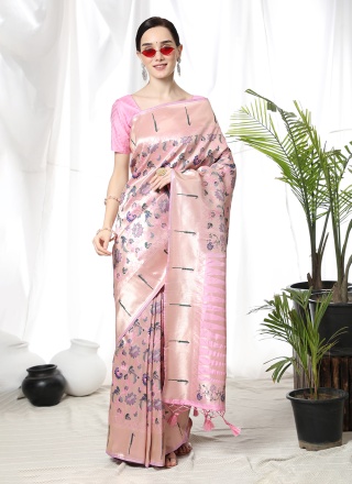 Banarasi Silk Zari Trendy Saree in Rose Pink