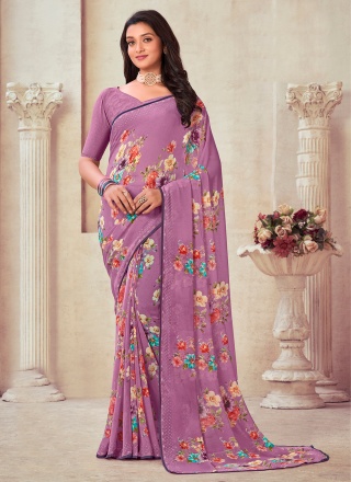 Baronial Floral Print Georgette Trendy Saree