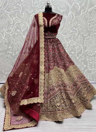 Baronial Thread Work Velvet Multi Colour A Line Lehenga Choli