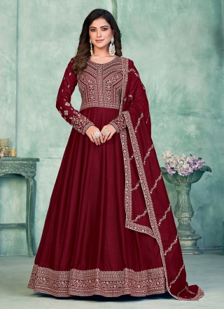 Beauteous Art Silk Maroon Anarkali Suit