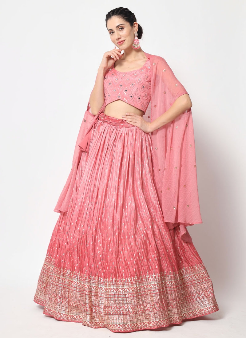 Beauteous Embroidered Pink Trendy Lehenga Choli