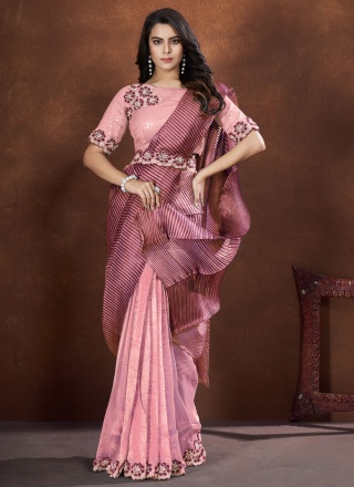 Beauteous Pink Moti Contemporary Style Saree