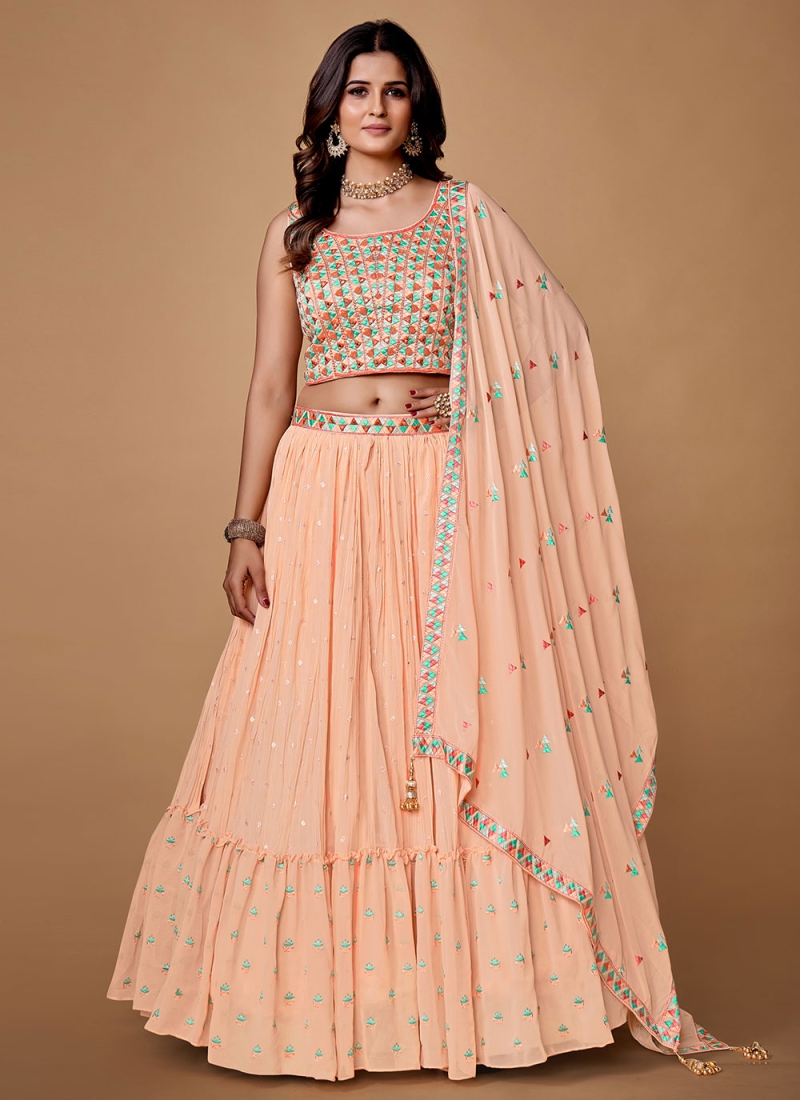 Beautiful Georgette Peach Cutdana Lehenga Choli