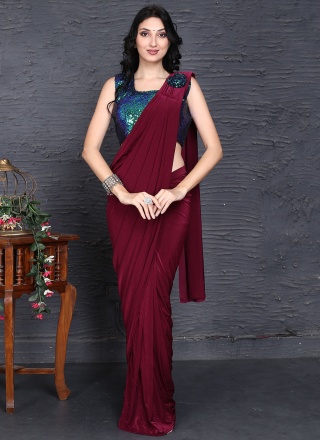 Beautiful Sequins Maroon Imported Contemporary Style Saree