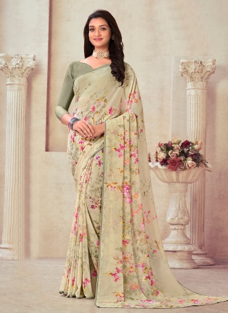 Beckoning Georgette Sea Green Classic Saree