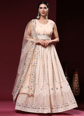 Beckoning Viscose Lucknowi work Peach Trendy Lehenga Choli