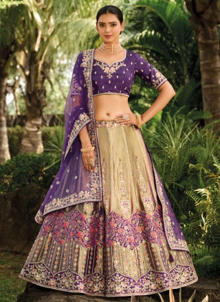 Beige and Purple Sequins Engagement Trendy Lehenga Choli