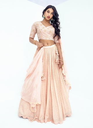 Beige Embroidered Viscose A Line Lehenga Choli