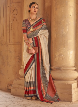 Beige Patola Print Silk Classic Saree