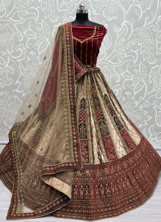 Beige Velvet Designer Lehenga Choli