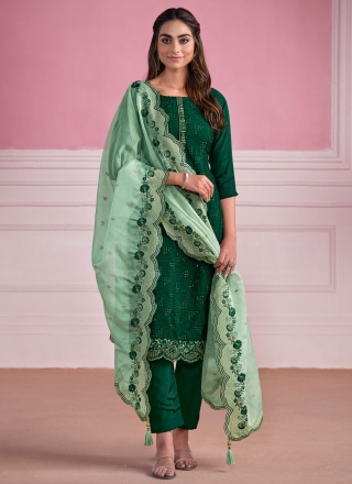 Best Embroidered Chinon Green Salwar Suit