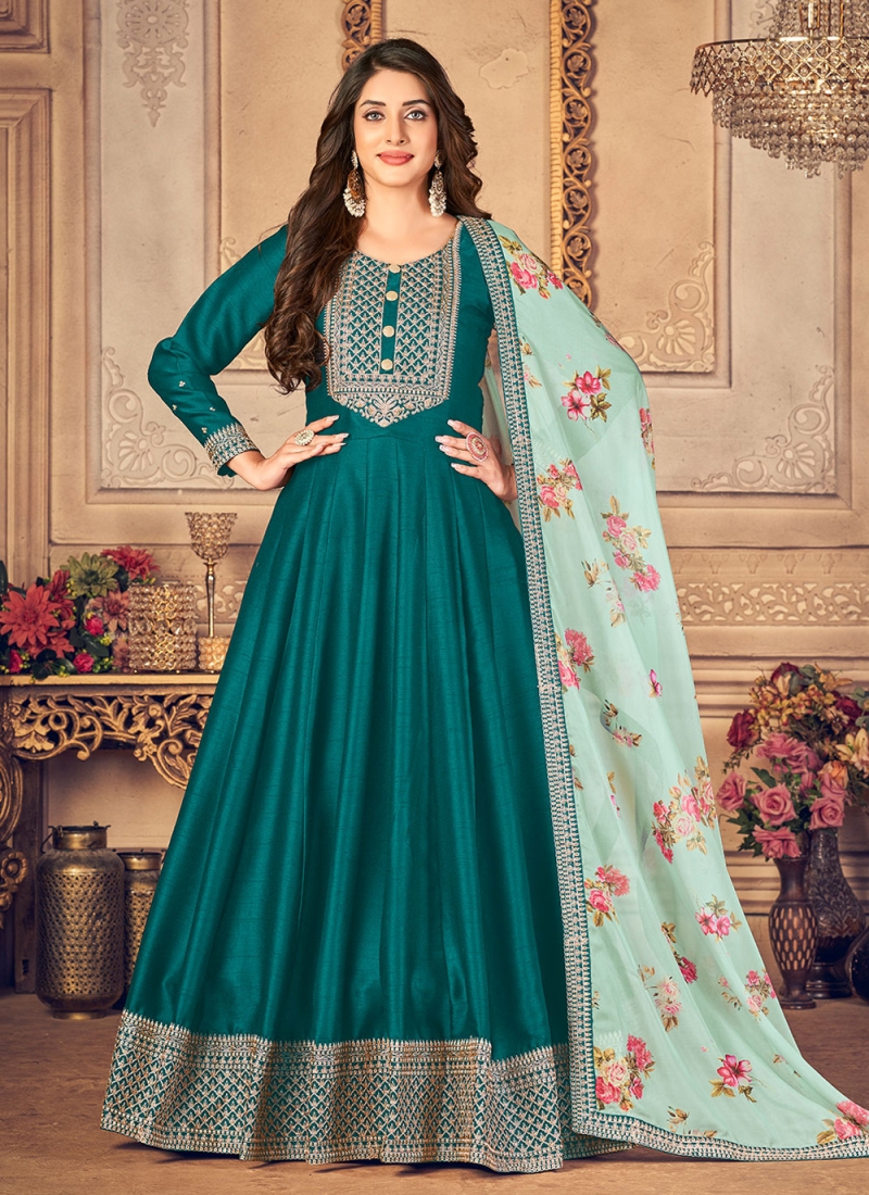 Best Embroidered Green Silk Salwar Suit