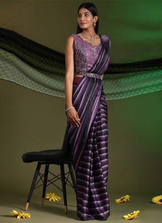 Black and Purple Georgette Satin Sequins Classic Saree