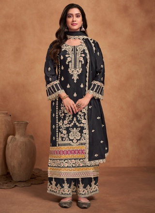 Black Embroidered Ceremonial Trendy Salwar Kameez