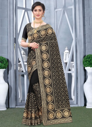 Black Vichitra Silk Zari Traditional Saree