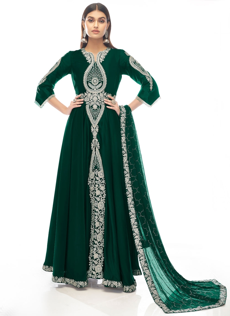 Blissful Zari Satin Green Floor Length Anarkali Suit