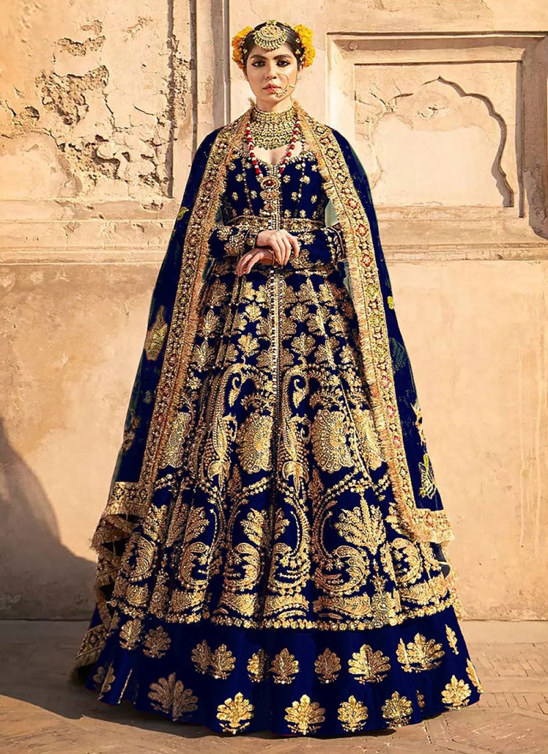 Blooming Banglori Silk Navy Blue Weaving Lehenga Choli