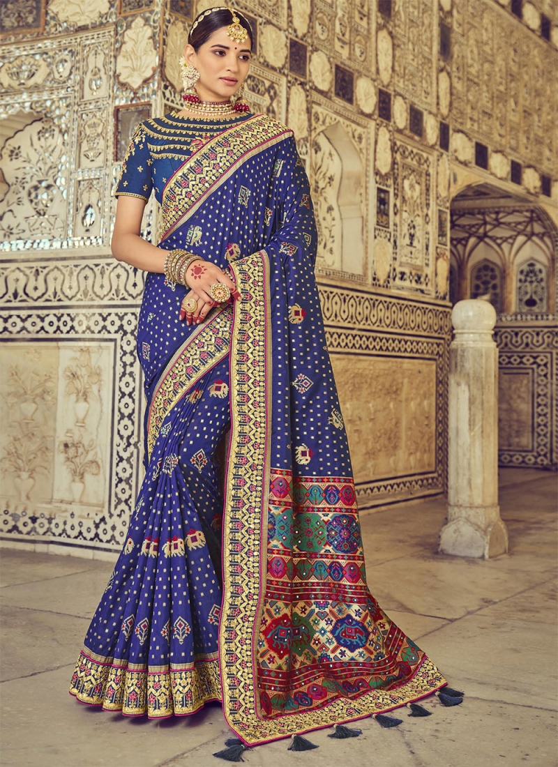 Shop Georgette Navy Blue Zari Designer Saree Online : 238993 -