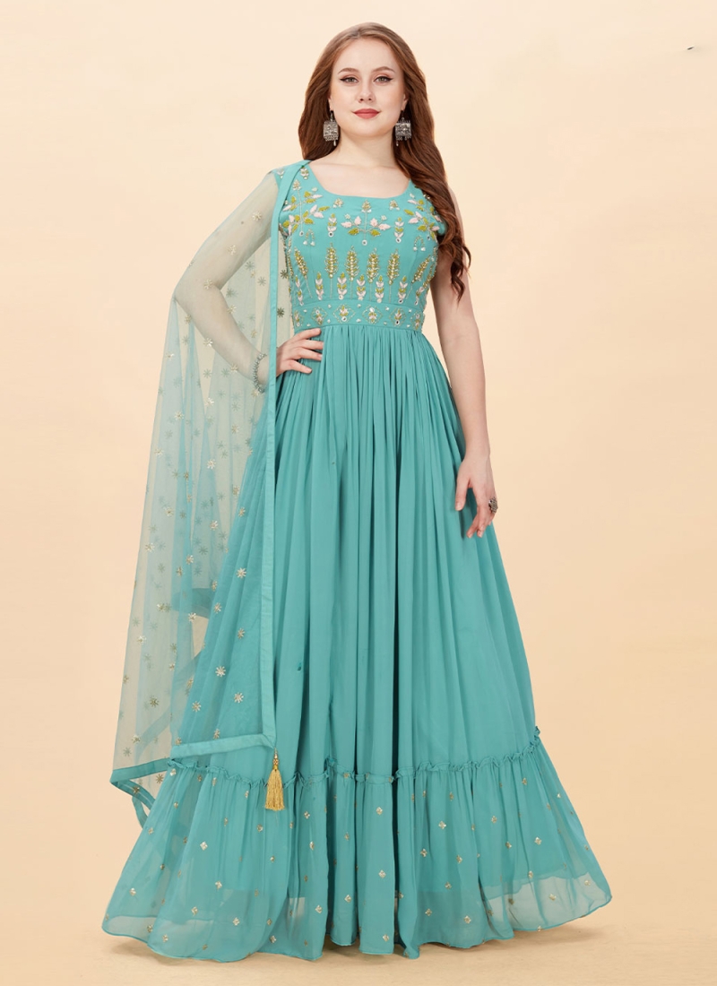 Blue Embroidered Ceremonial Trendy Gown