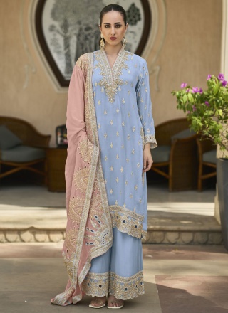 Blue Embroidered Trendy Designer Salwar Kameez