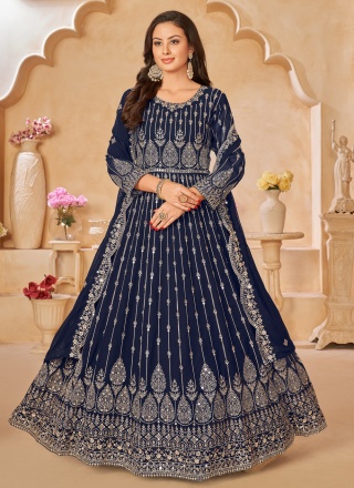 Blue Faux Georgette Anarkali Salwar Kameez