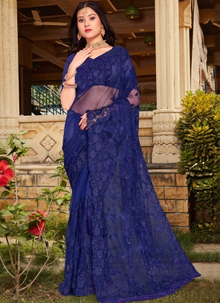 Blue Net Stone Designer Saree