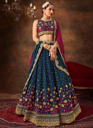 Blue Pure Georgette Sangeet A Line Lehenga Choli