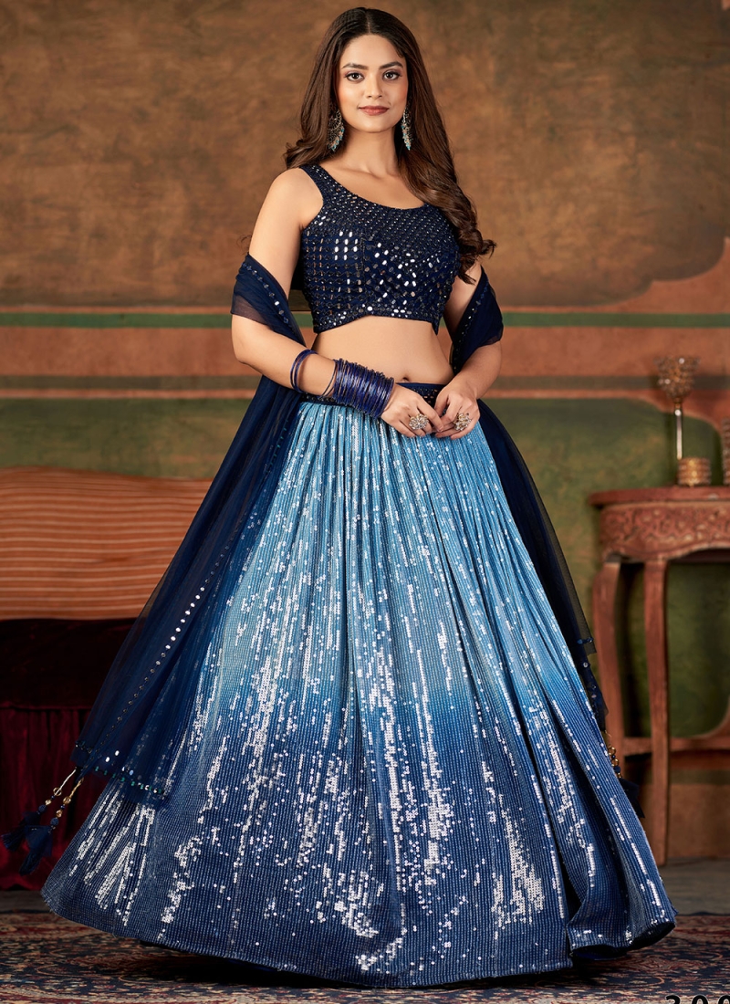 Blue Sequins Sangeet Readymade Lehenga Choli