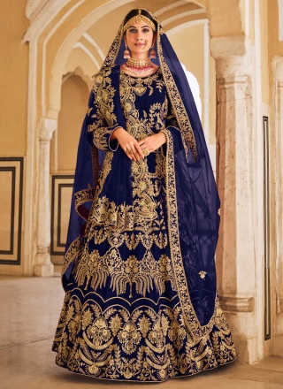 Blue Velvet Sangeet Designer Lehenga Choli