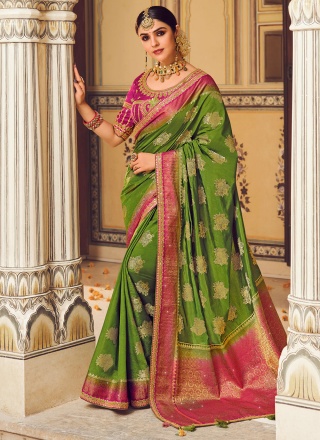 Border Fancy Fabric Designer Saree in Green