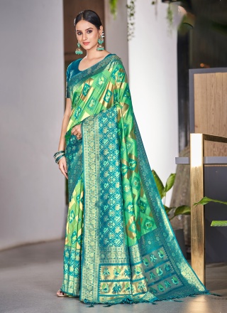 Border Satin Silk Classic Saree in Sea Green