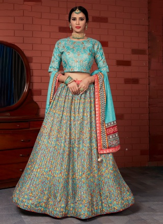 Breathtaking Embroidered Chinon Multi Colour Readymade Lehenga Choli