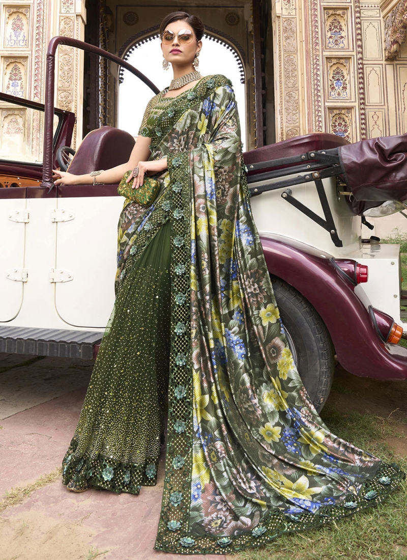 Breathtaking Green Net Trendy Saree