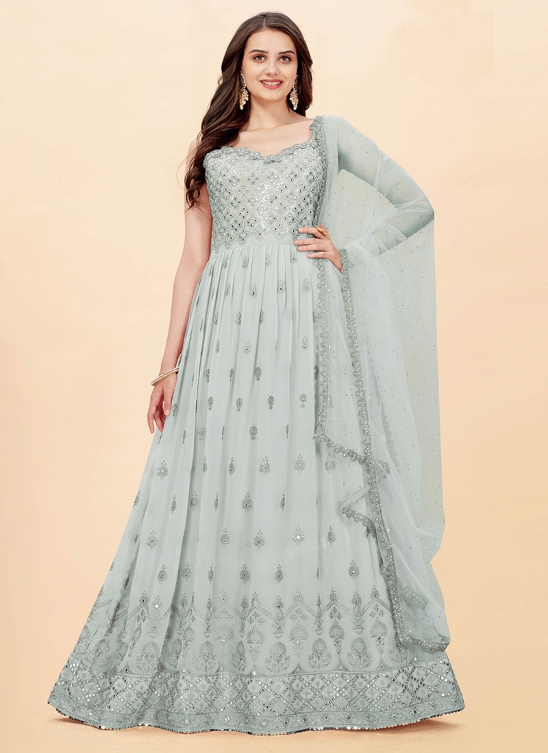 Brilliant Faux Georgette Grey Designer Salwar Suit