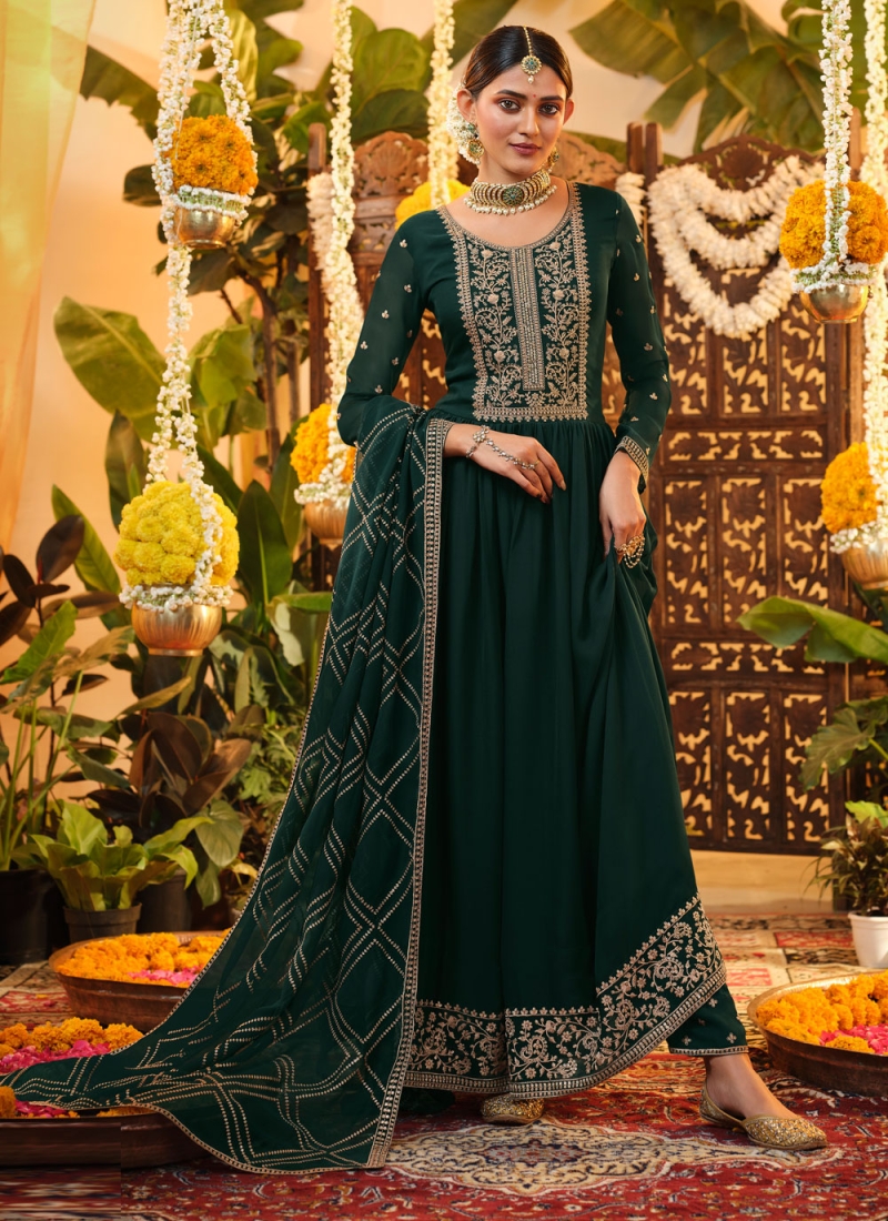 Hema Green Silk Anarkali Set with Leheriya Dupatta